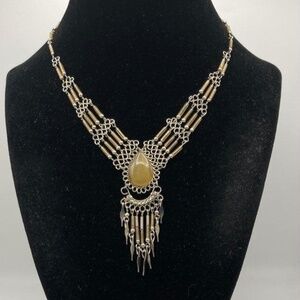 EXOTIC LEOPARDITE SEMI-PRECIOUS STONE BUGLE BEAD PERU NECKLACE 12.96 grams